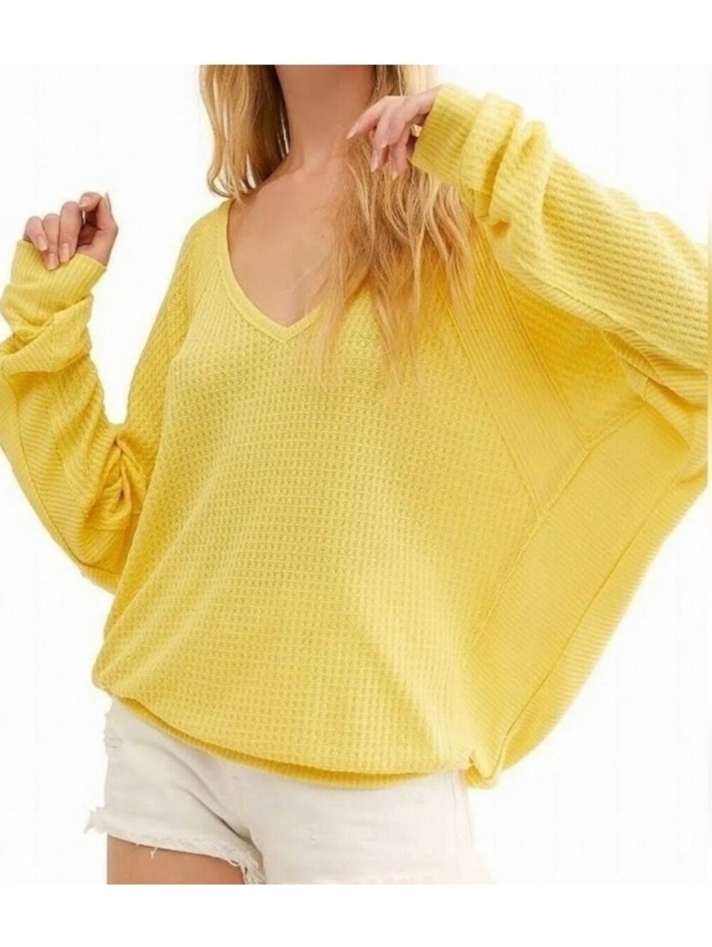 We The Free Santa Clara Thermal Waffle Knit Top yellow